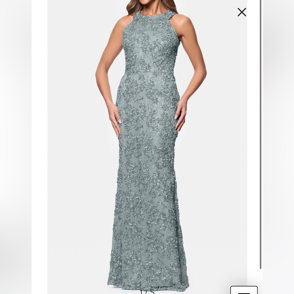 Xscape Floral Lace Dress in Soft Blue